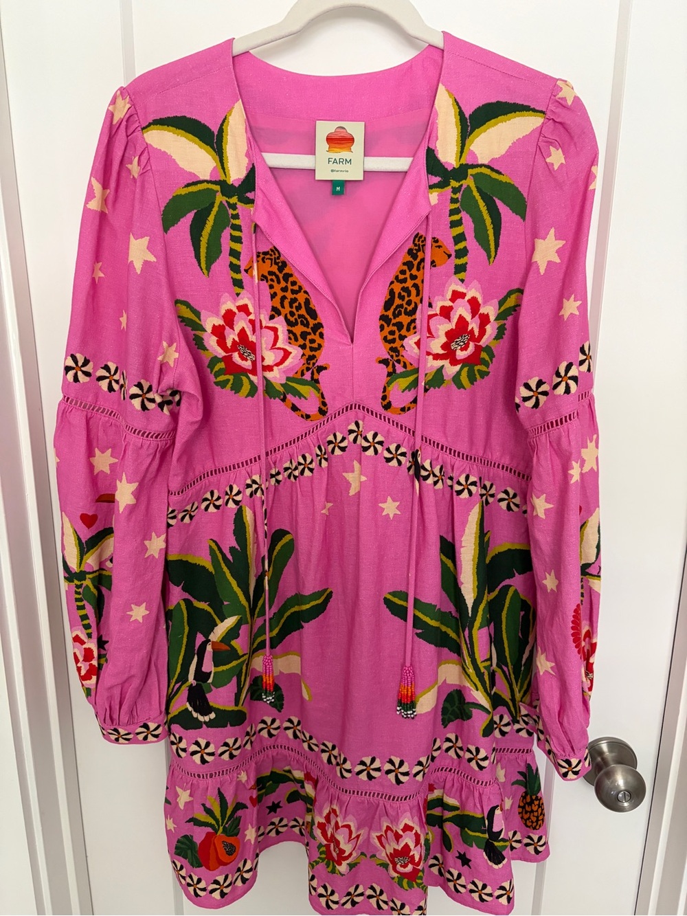 FARM Rio Pink Tropical Leopard Toucan Mini Dress Women’s Medium